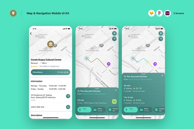 地图和导航移动UI套件APP UI KIT (SKETCH,FIG,XD)