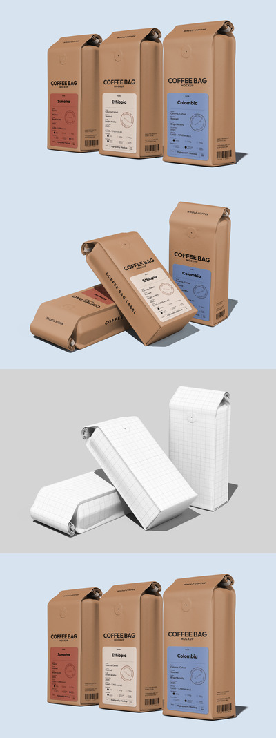 咖啡袋模型样机 (PNG)