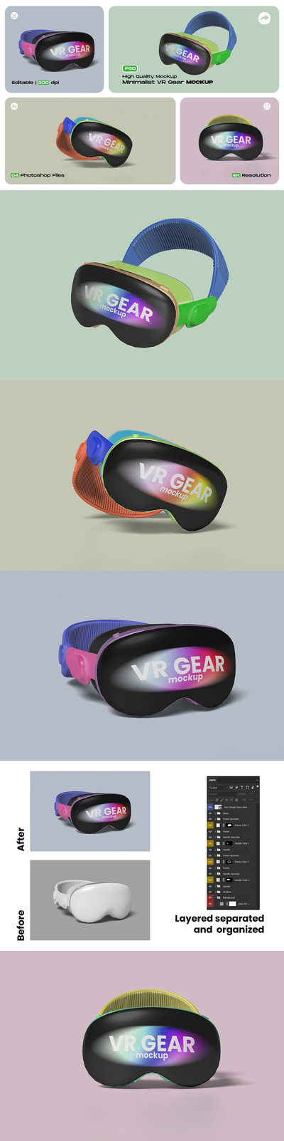 VR齿轮模型带有干净的背景样机 (PSD)