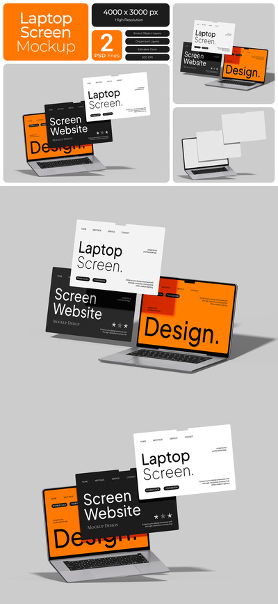 笔记本电脑屏幕网站模型样机 (PSD)