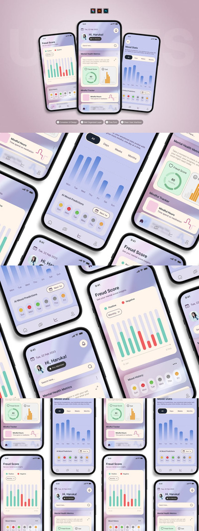 心理健康追踪器 – 移动应用程序 UI 套件