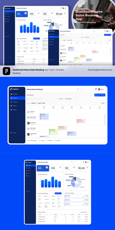 仪表板主页沙龙预订应用程序