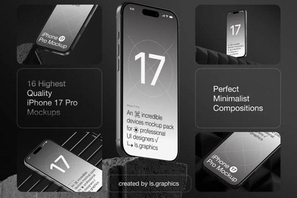 【2.99GB】iPhone 17 Pro 高品质样机套装下载（PSD,fig,Sketch）