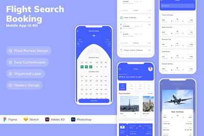 航班搜索和预订移动应用程序 UI 套件