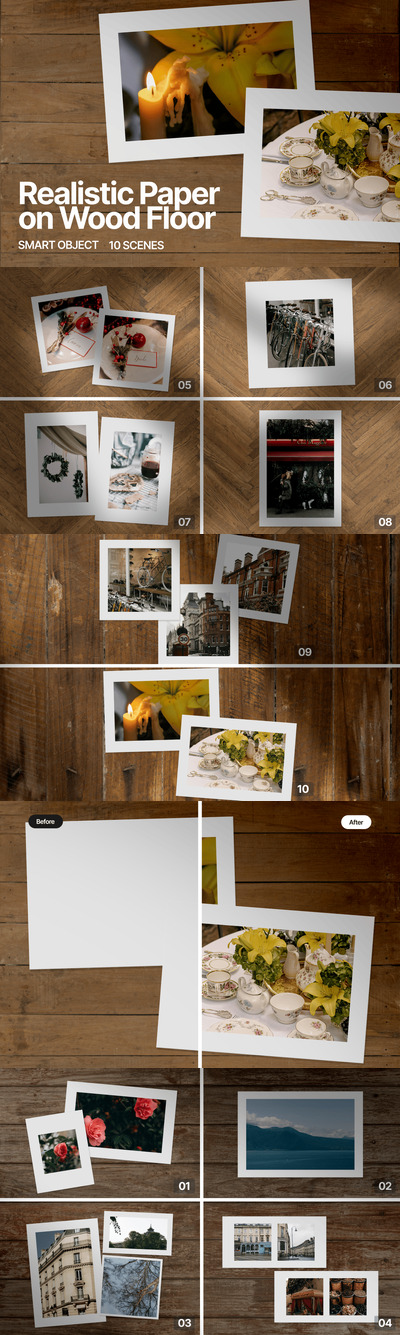 木地板上的逼真纸张