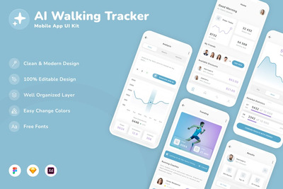 AI步行追踪器移动应用程序UI套件