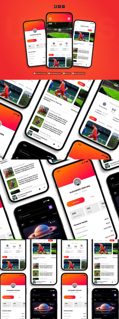 体育新闻 – 移动应用程序 UI 套件