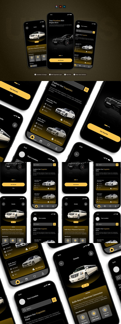 汽车租赁 – 移动应用程序 UI 套件