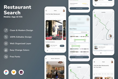 餐厅搜索移动应用程序 UI 套件