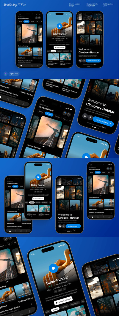 电影和电视流媒体移动应用程序 UI 套件