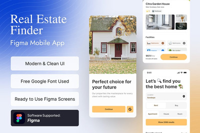 房地产查找器 Figma 移动应用程序模板