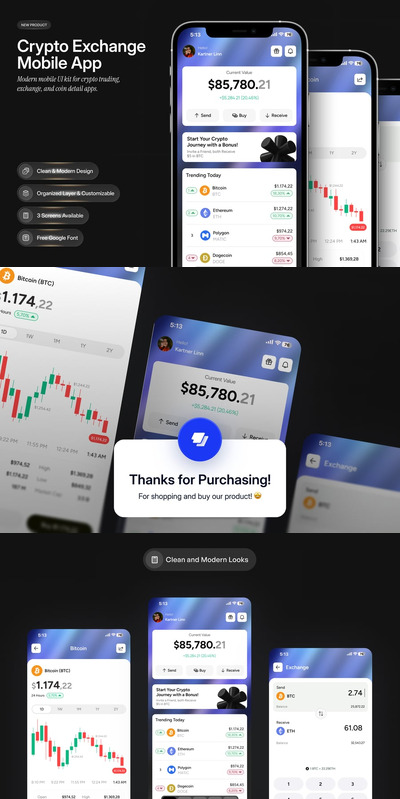 加密货币交易所移动应用程序 UI 设计套件