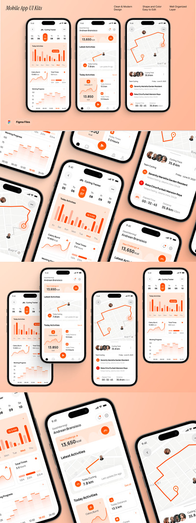 骑行锻炼和 GPS 追踪移动应用程序 UI