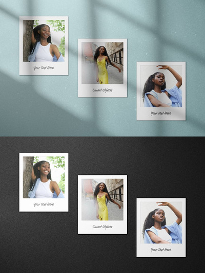 带阴影覆盖的宝丽来卡片模型