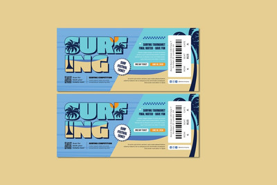 蓝色冲浪门票设计