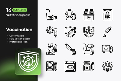 疫苗接种图标 – 16 个矢量轮廓