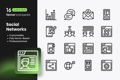 社交网络图标 – 16 个矢量轮廓