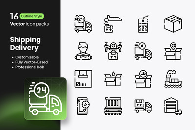 运输配送图标 – 16 个矢量轮廓