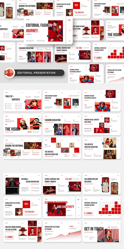 红白时尚品牌瑞士风格 PowerPoint