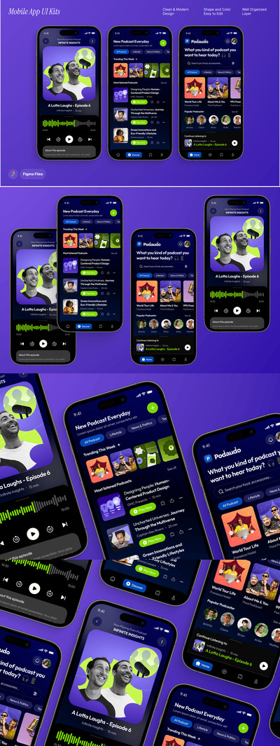 Podiaudio – 播客应用程序移动 UI 套件