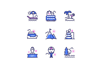 旅游和度假——线路设计图标集