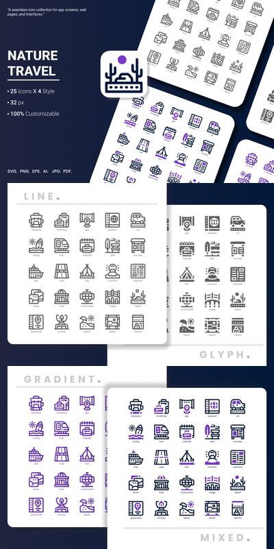 自然旅行图标包