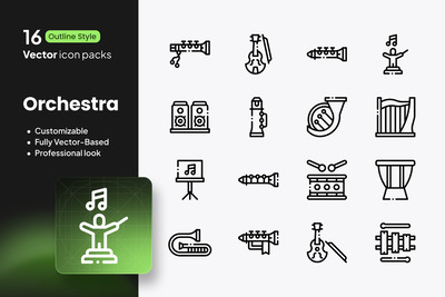 管弦乐队图标 – 16 个矢量轮廓