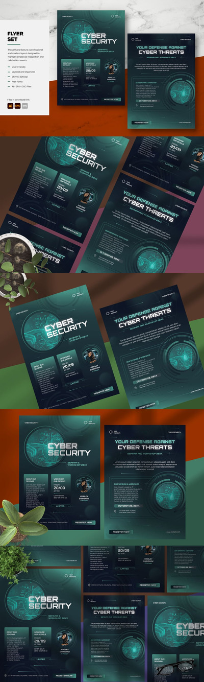 用青色清洁网络安全研讨会传单