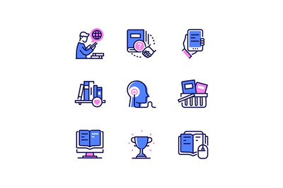 书店和阅读——线条设计图标集