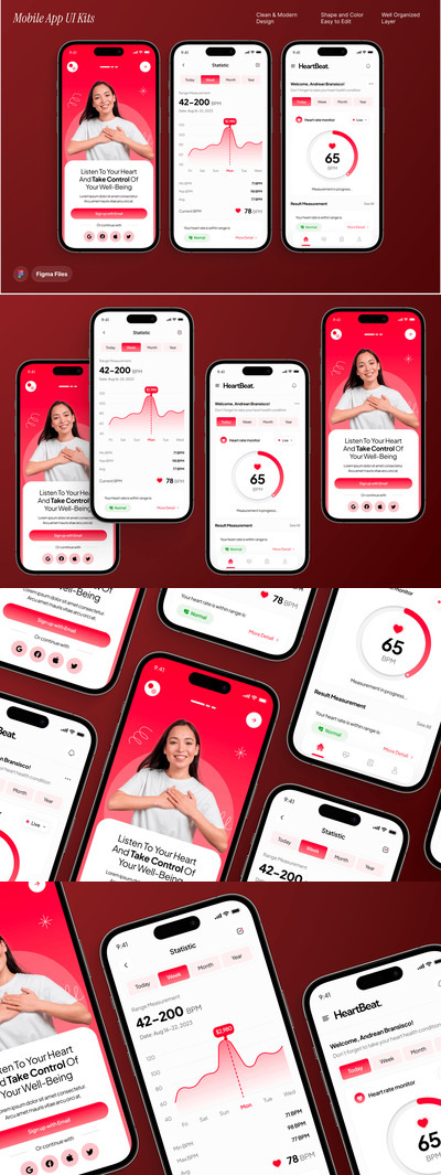 心率和健身追踪移动应用 UI 套件
