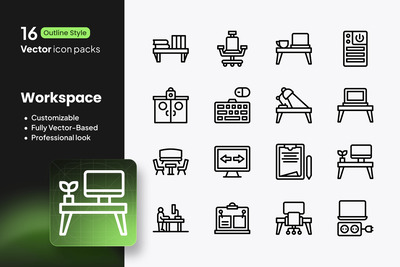 工作区图标 – 16 个矢量轮廓