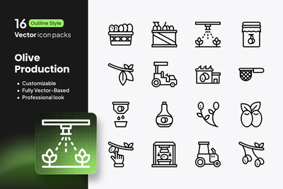 橄榄生产图标 – 16 矢量轮廓
