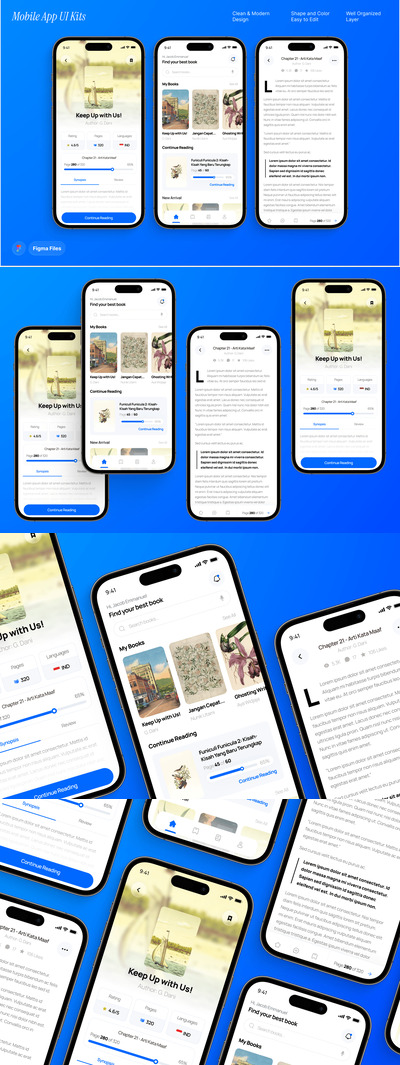 在线图书馆和电子书阅读器移动应用 UI 套件