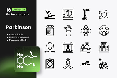 帕金森病图标 – 16 个矢量轮廓