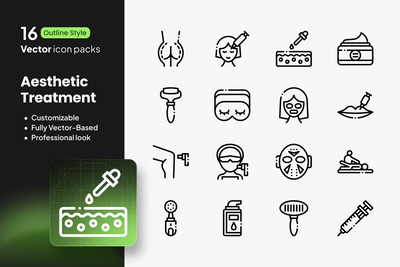 美容治疗图标 – 16 个轮廓