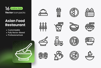亚洲美食餐厅图标 – 16 个概览