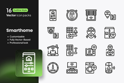 智能家居图标 – 16 个矢量轮廓
