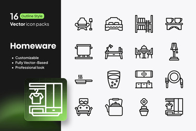 家居用品图标 – 16 个矢量轮廓