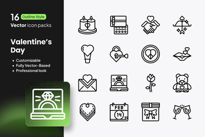 情人节图标 – 16 个矢量轮廓
