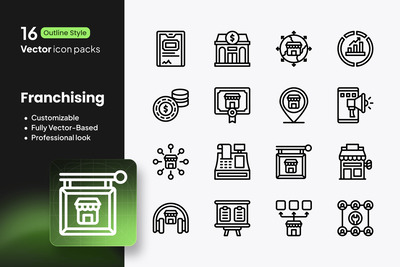 特许经营图标 – 16 个矢量轮廓