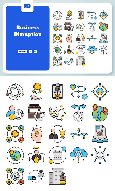 业务中断图标集 – 填充线条样式