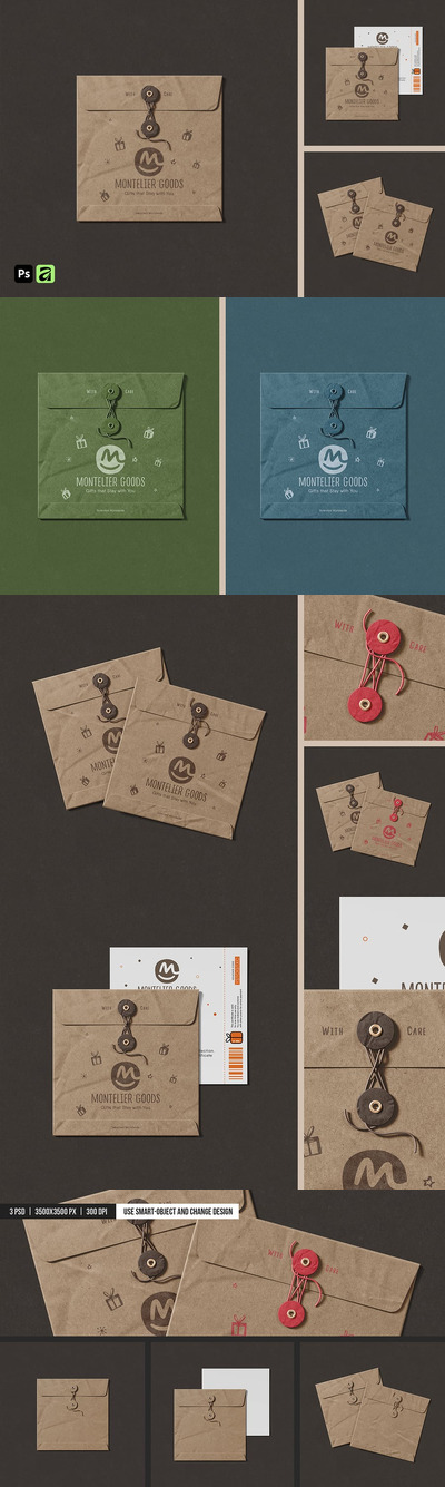 方形牛皮纸绳封信封样机