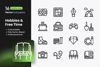 爱好与空闲时间图标 – 16 个轮廓