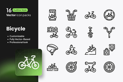 自行车图标 – 16 个矢量轮廓