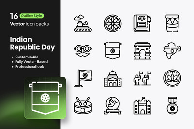 印度共和国日图标 – 16 个轮廓