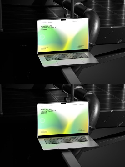 工业表面上的笔记本电脑显示屏模型