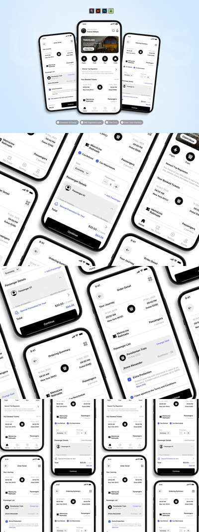 火车预订 – 移动应用 UI 套件