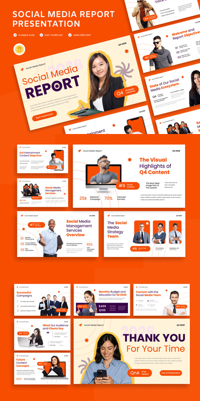 社交媒体报告谷歌幻灯片模板