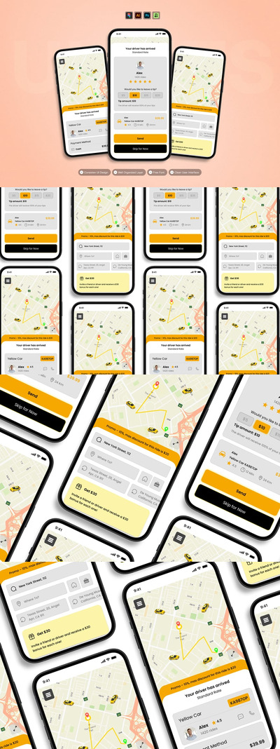 Taxi Online – 移动应用 UI 套件