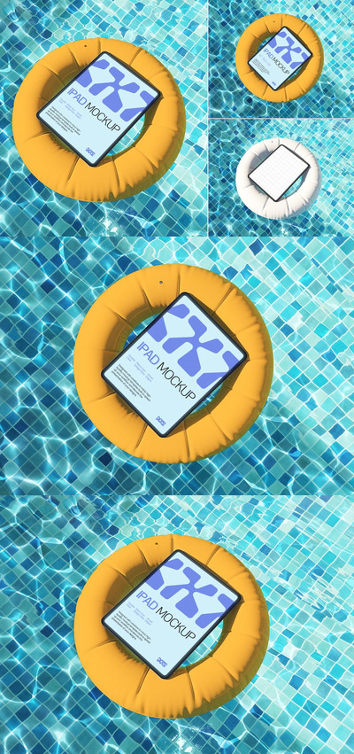 泳池边的平板电脑屏幕模型